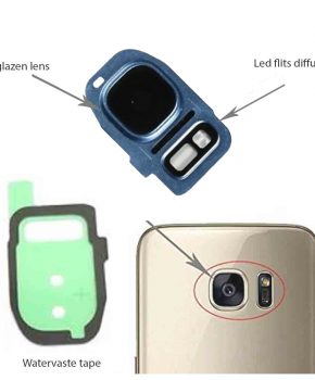 Samsung Galaxy S7/ S7 Edge achter camera lens cover, glas lens en LED diffuser - Blauw - compleet