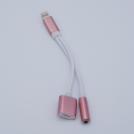 2 in 1 ligtning kabel voor audio & opladen - voor iPhone 7 / 8/ X - rose goud