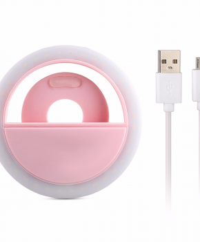 RK12 Selfie ring lamp - 3 standen - roze - inclusief oplaadsnoer