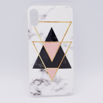 Voor IPhone X - hoes /cover -White marble triangels black & pink