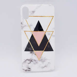 Voor IPhone XR hoesje - marble triangels black & pink