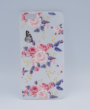 iPhone 6 Plus hoesje  - pink roses with butterfly