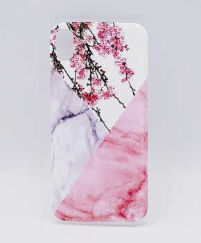 iPhone 6 Plus hoesje - Triangle Marble flower pink