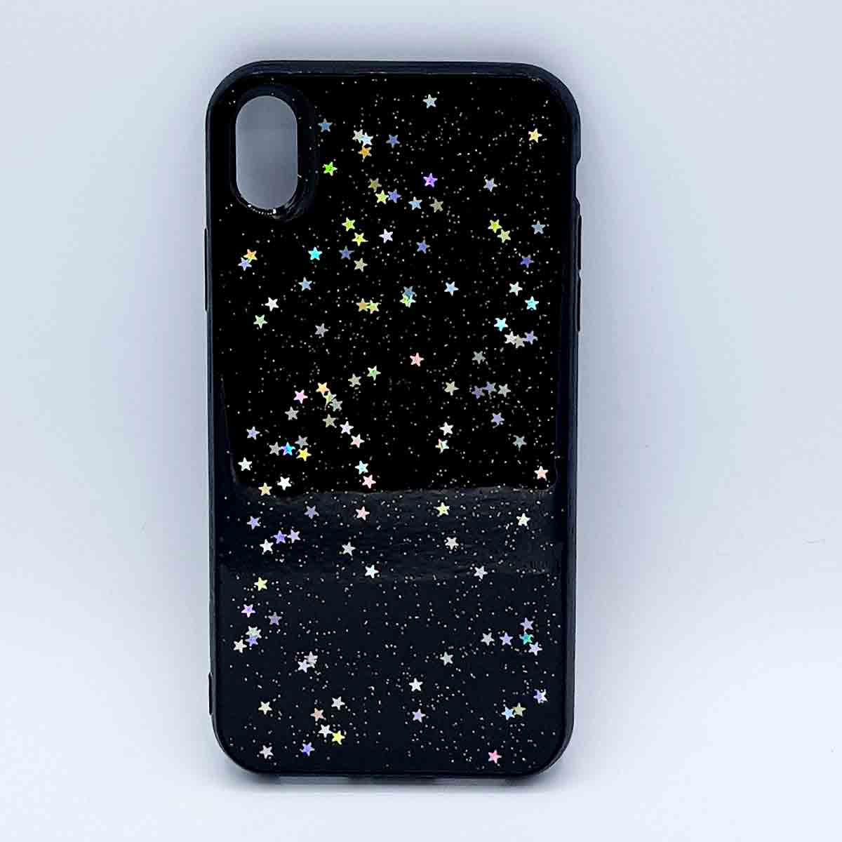 iPhone XR - hoesje - transparant - zwart met glitters