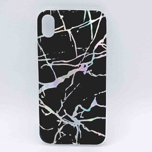 Voor IPhone XR - hoesje - black marble flash