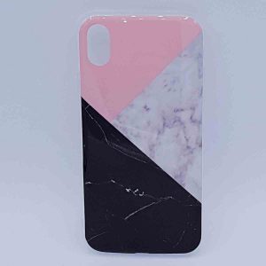 Voor IPhone XR – hoesje - 3 hoek marmer pink