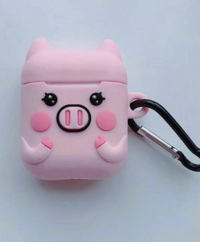 Cartoon Airpods Silicone Case Cover Hoesje voor Apple Airpods - cute piggy - met karabijn