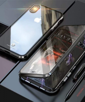 Magnetische case met voor - achterkant gehard glas voor de iPhone X/ XS - Zwart