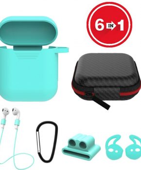 6 in 1 siliconen case met accessoires geschikt voor AirPods - mint groen