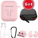 6 in 1 siliconen case met accessoires geschikt voor AirPods - roze