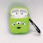 Cartoon Silicone Case voor Apple Airpods - green three-eyes - met karabijn