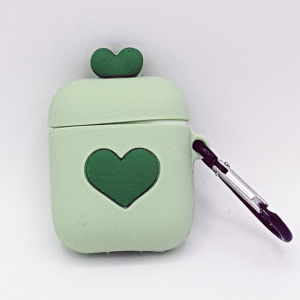 Cartoon Silicone Case voor Apple Airpods - love hart - groen - met karabijn - met karabijn