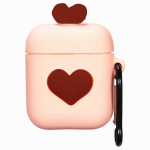 Cartoon Silicone Case voor Apple Airpods - love hart - bruin - met karabijn