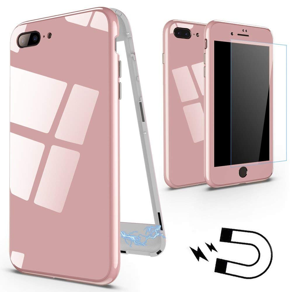 Magnetische case met gekleurd achterglas voor de iPhone 6 / 6S Plus - roze