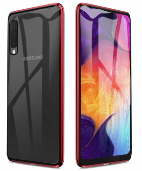 Magnetische aluminium case - vol glas - voor de Samsung A50 - rood