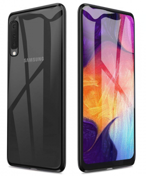 Magnetische aluminium case - vol glas - voor de Samsung A50 - zwart