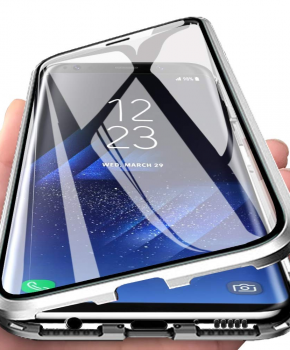 Magnetische aluminium case - vol glas - voor de Samsung A70 - zilver