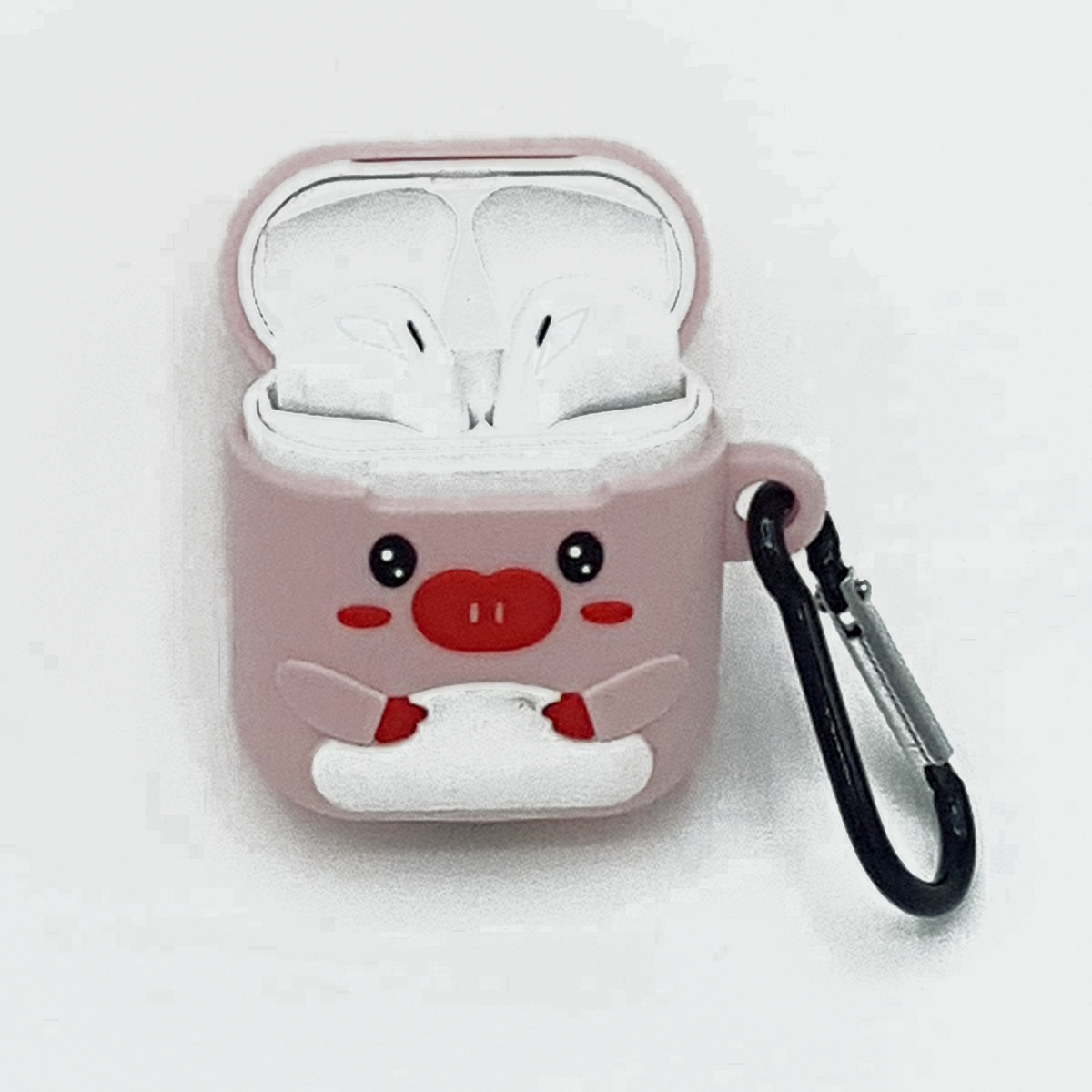 Cartoon Airpods Silicone Case Cover Hoesje voor Apple Airpods - pretty piggy  - met karabijn