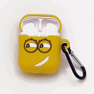 Cartoon Airpods Silicone Case Cover Hoesje voor Apple Airpods - yellow two eyes - met karabijn