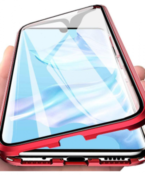 Magnetische aluminium case volledig glas – iPhone 11 Pro Max 6.5" - rood