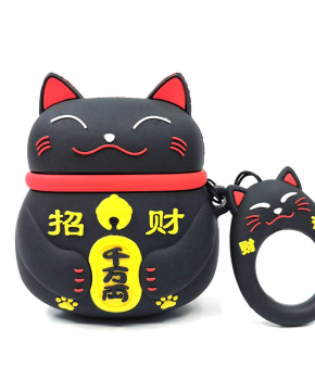 Cartoon Silicone Case voor Apple Airpods - Chinese lucky cat - zwart