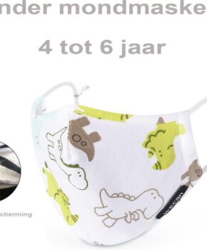 Perfect fit PM 2.5 kinder gezichtsmasker wasbaar mondmasker - dino