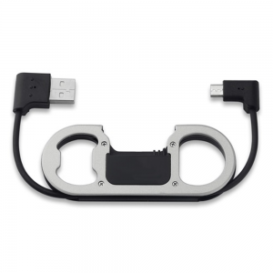 Micro USB-sleutelhanger met oplader Datakabel - Flesopener - zilver