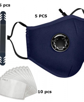 5 pack mondmasker - mondkapje met ademfilter blauw - compleet