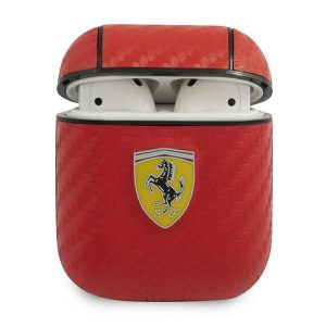Ferrari AirPod 1/2 hoes rood - On Track - PU Carbon