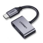Ugreen 2 x USB Type C naar 3,5 mm mini-jack koptelefoonadapter - grijs