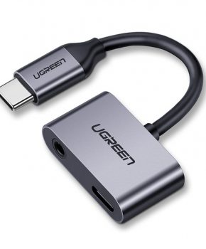Ugreen 2 x USB Type C naar 3,5 mm mini-jack koptelefoonadapter - grijs