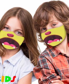 Wasbaar motief kinder mondmasker - stoffen masker - geel
