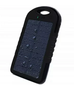 Draagbare zonnelader met dubbele USB-LED- en karabijn- zwart