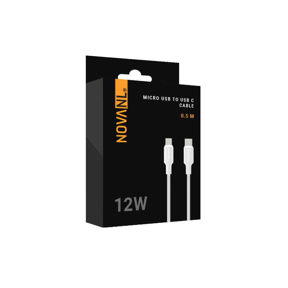 W038UYL29X_2929200504-3.jpg Premium USB-C naar Micro-USB Oplaadkabel 12W - 0,5M Wit - Afbeelding 1